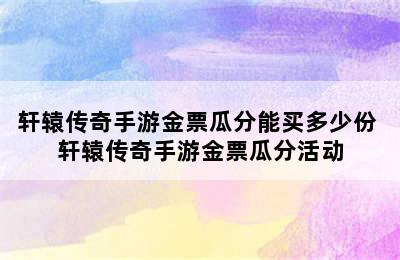 轩辕传奇手游金票瓜分能买多少份 轩辕传奇手游金票瓜分活动